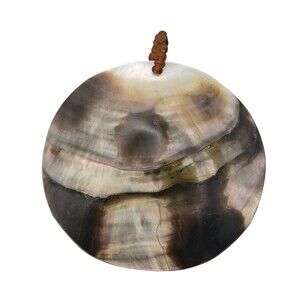 Vintage MOP Abalone Shell Round Necklace Pendant Charm Cream Brown Iridescent